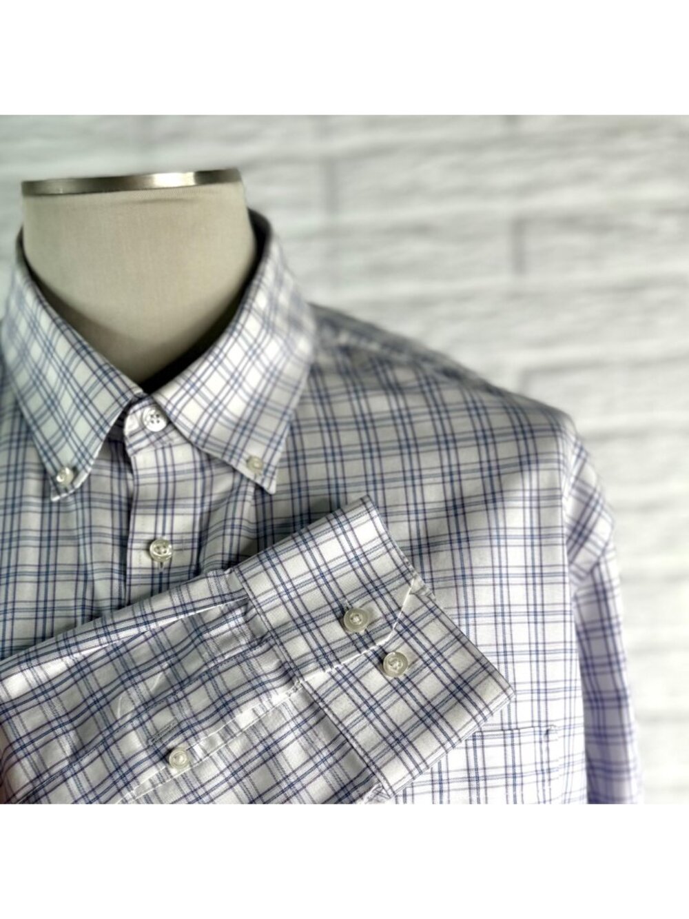 Stafford Mens Executive Plaid Button Down Dress Shirt Regular Fit Sz 17.5 36-37